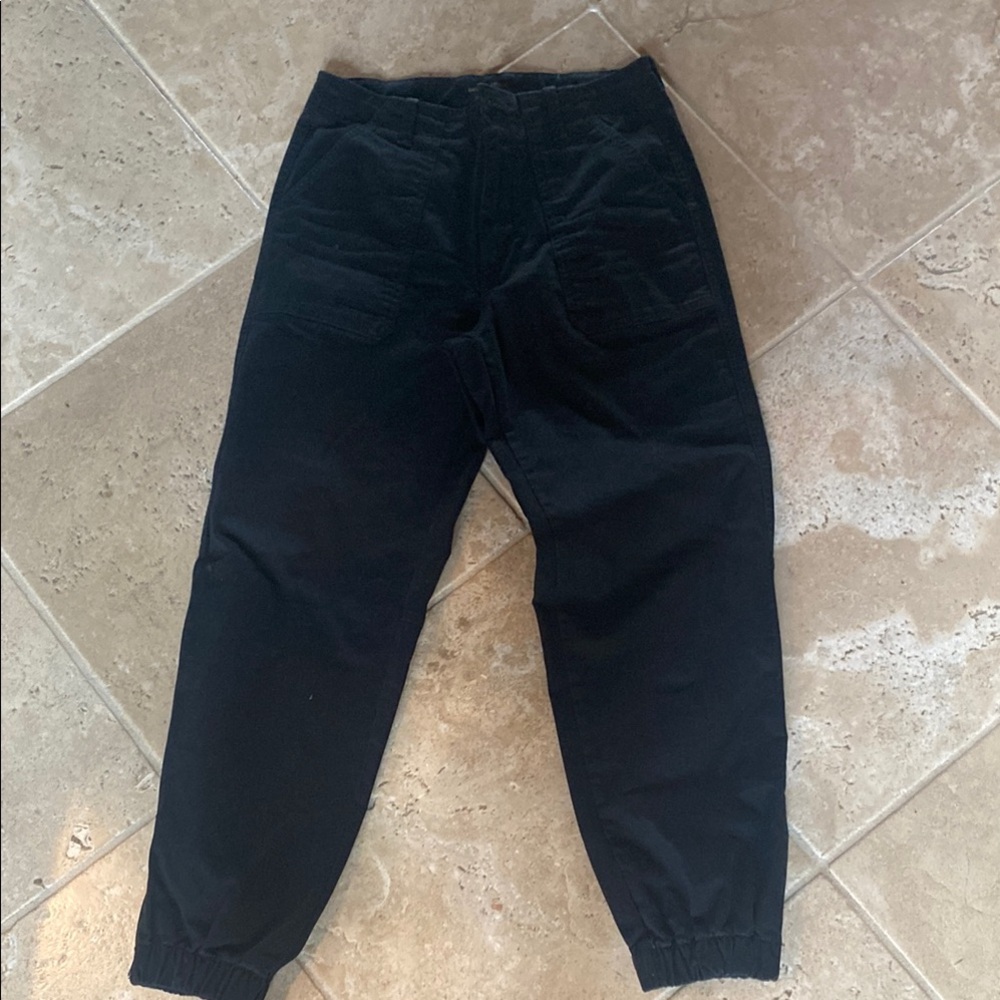 Bannana Republic cargo pants with zippers and elastic band at ankles